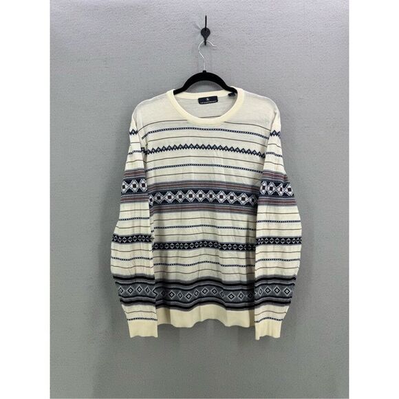 Hart Schaffner Marx Mens Cream Blue Fair Isle Merino Wool Pullover Sweater Large - Picture 1 of 8